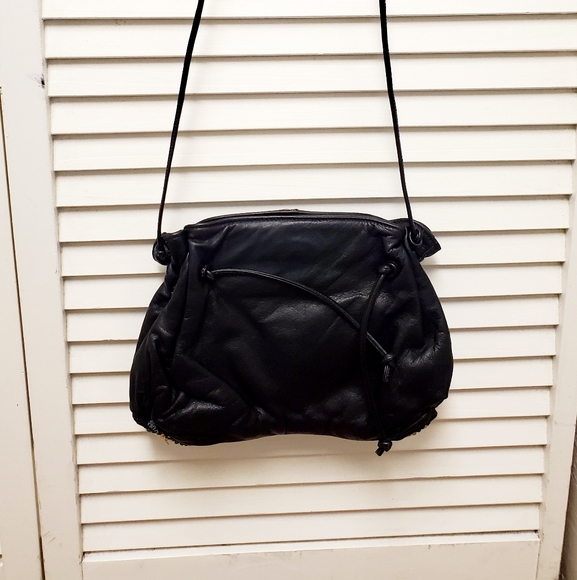 New Carlos Falchi Black Leather w/ Gold Silver Sequins Crossbody Evening Bag - Picture 8 of 8